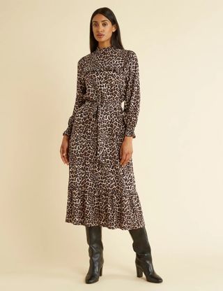 Albaray + Animal Print High Neck Midi Swing Dress