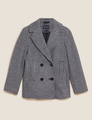 M&S Collection + Dogtooth Collared Short Coat With Wool