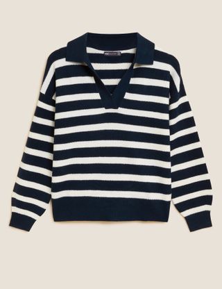 M&S Collection + Recycled Blend Striped Collared Jumper