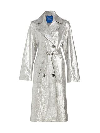 Simon Miller + Cato Belted Double-Breasted Foil Trench Coat