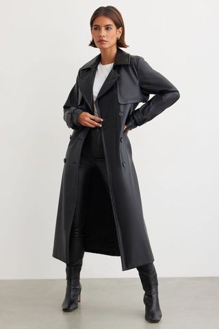 Dynamite + Faux Leather Trench Coat