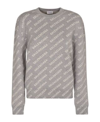 Balenciaga + All-Over Logo Crewneck Sweater