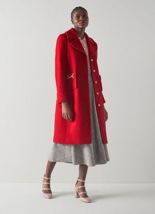 LK Bennett + Spencer Red Recycled Wool Blend Snaffle-Detail Coat