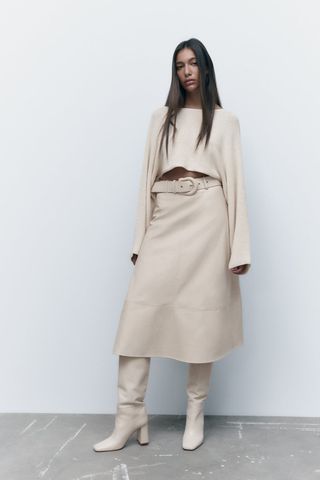 Zara + Faux-Leather Midi Skirt