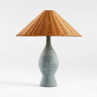 Crate and Barrel by Athena Calderone + Courbe Green Ceramic Table Lamp With Rattan Shade
