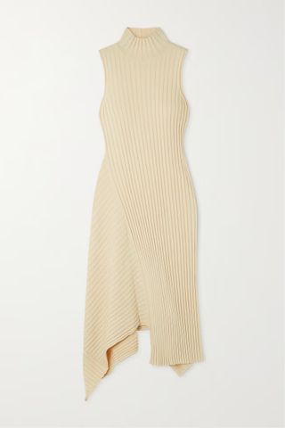 Stella Mccartney + Asymmetric Ribbed Organic Cotton Turtleneck Dress