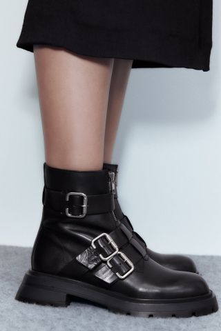 Zara + Low Heeled Ankle Boots With Buckles
