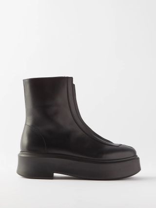 The Row + Zip-Front Leather Ankle Boots
