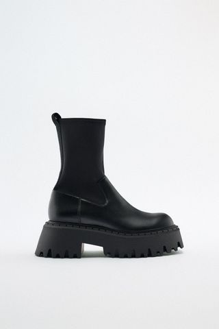 Zara + Sock Style Track Sole Ankle Boots