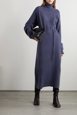 Extreme Cashmere + Attraction Belted Cashmere-Blend Turtleneck Dress