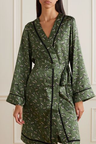 Morgan Lane + Rhea Belted Grosgrain-Trimmed Floral-Print Satin Robe