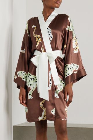 Olivia Von Halle + Mimi Luxo Belted Printed Silk-Satin Robe