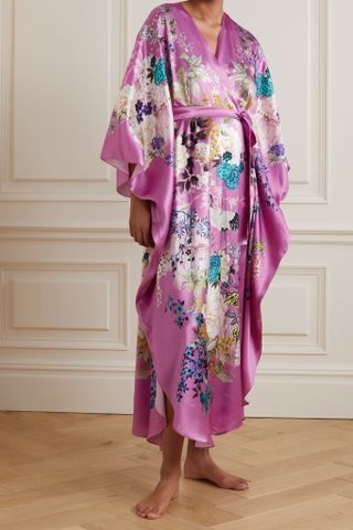 Meng + Belted Floral-Print Silk-Satin Robe