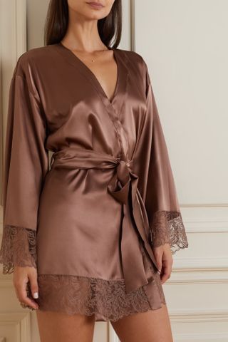 Coco De Mer + Paeonia Embroidered Tulle-Trimmed Satin Robe