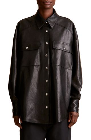 Khaite + Bea Oversize Leather Snap-Up Shirt
