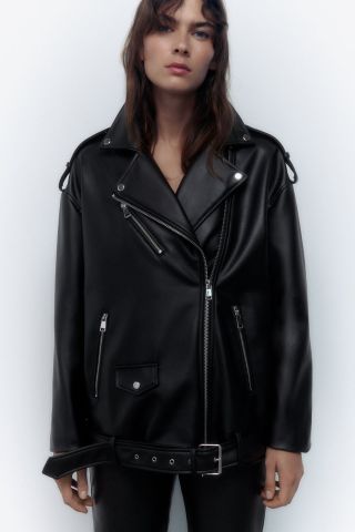Zara + Oversized Faux Leather Biker Jacket