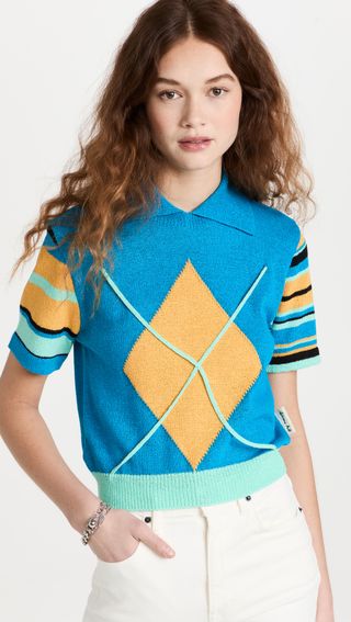Andersson Bell + Argyle Stripe Polo Knit Top