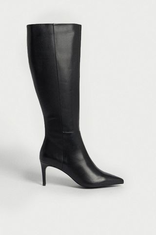Warehouse + Real Leather Premium Low Heel Knee High Boot