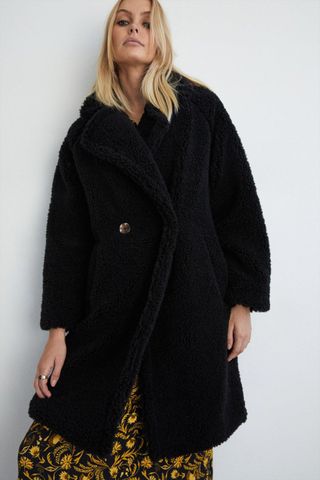 Warehouse + Raglan Double Breasted Faux Fur Coat