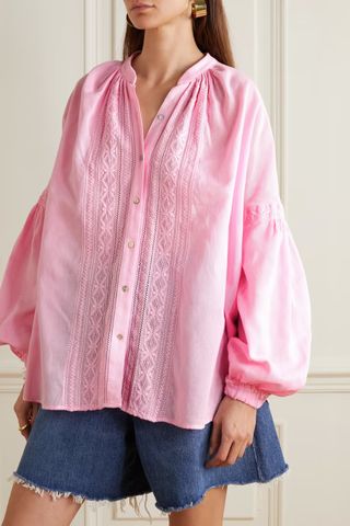 Rue Mariscal + Oversized Embroidered Cotton Blouse