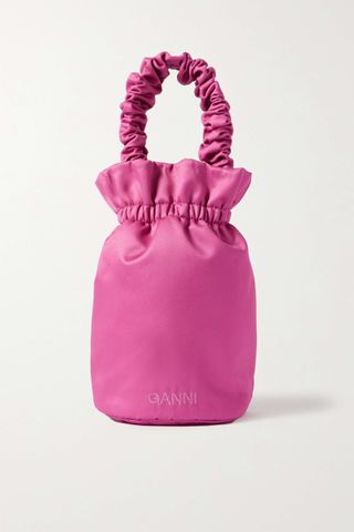 Ganni + Occasion Occasion Ruched Embroidered Recycled-Satin Tote