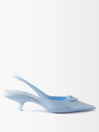 Prada + Triangle Logo-Plaque Nylon Slingback Pumps