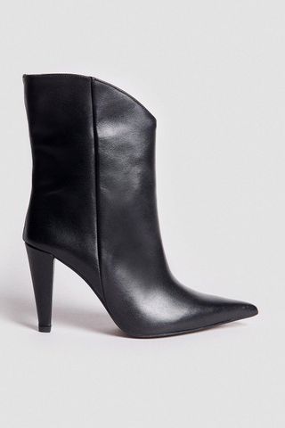 Karen Millen + Leather Pull On Heeled Ankle Boots