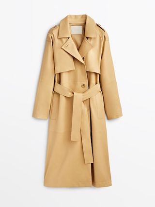 Massimo Dutti + Nappa Leather Trench Coat With Belt