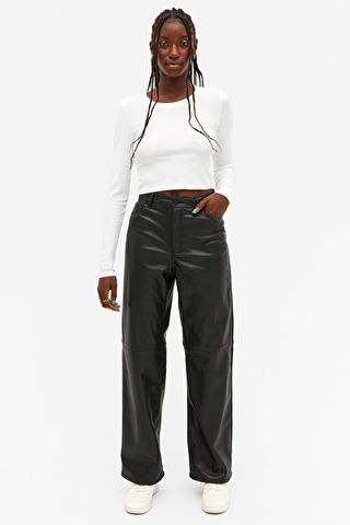 Monki + Faux Leather Trousers
