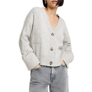 River Island + Boxy Rib Mix Cardigan