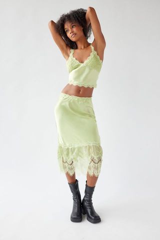 Urban Outfitters + Cerenity Satin & Lace Cropped Top & Midi Skirt Set