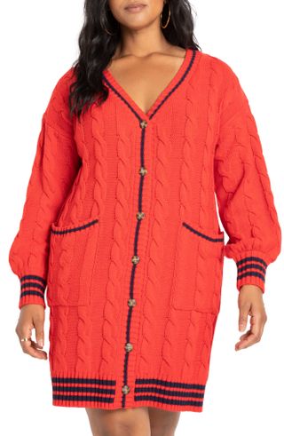 Eloquii + Stripe Trim Long Sleeve Cardigan Sweater Dress