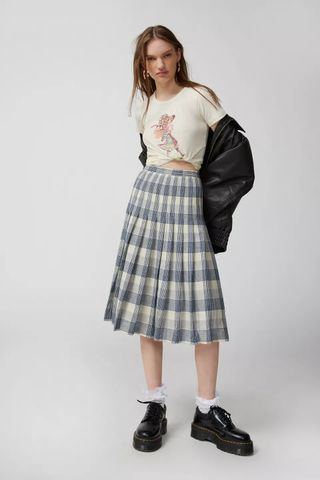 Urban Outfitters + Vintage Plaid Pleated Midi Skirt