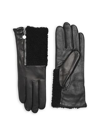 Carolina Amato + Touch Tech Metallic Leather & Shearling Gloves