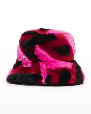 Versace + Monogram Faux-Fur Bucket Hat