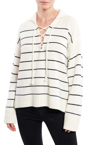 La Ligne + Breton Stripe Lace-Up Cashmere Sweater