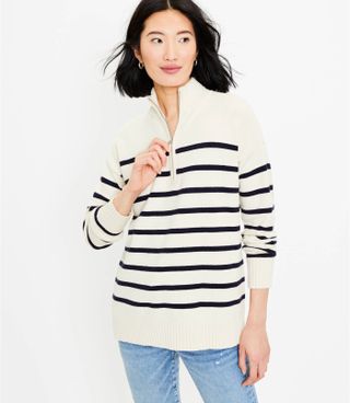Loft + Striped Zip Tunic Sweater