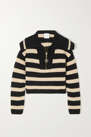 Patou + Striped Organic Cotton and Recycled Wool-Blend Half-Zip Sweater