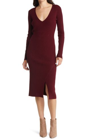 Charles Henry + Long Sleeve Rib Sweater Dress