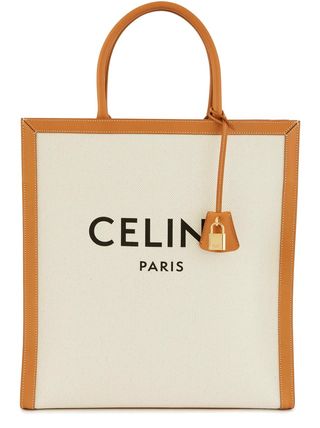 Celine + Vertical Cabas in Canvas With Celine Print and Calfskin