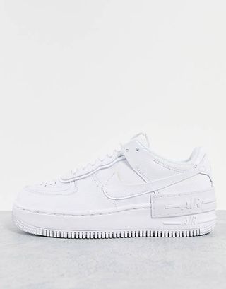 Nike + Air Force 1 Shadow Trainers in Triple White