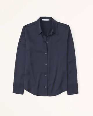 Abercrombie and Fitch + Long-Sleeve Satin Button-Up Shirt