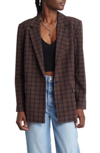 Open Edit + Relaxed Fit Plaid Blazer