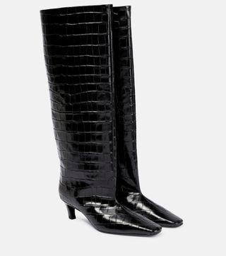 Toteme + Croc-Effect Leather Knee-High Boots