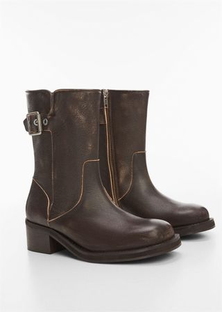 Mango + Leather Biker Ankle Boots