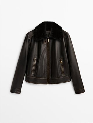 Massimo Dutti + Nappa Leather Jacket With Detachable Sheepskin Collar