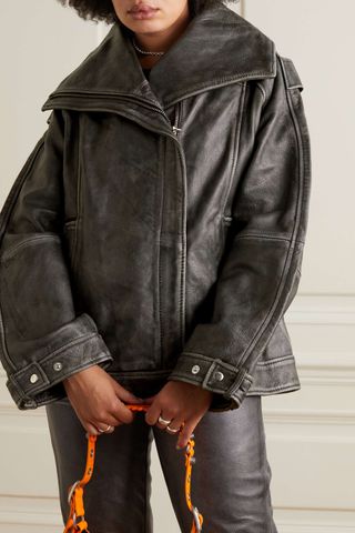 Remain Birger Christensen + Oversized Distressed Textured-Leather Jacket