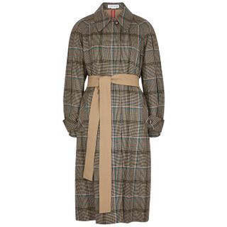 Victoria Beckham + Houndstooth Checked Reversible Wool Coat
