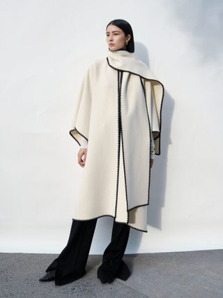 Marcéla London + Gabrielle Embroidered Wool Scarf Coat