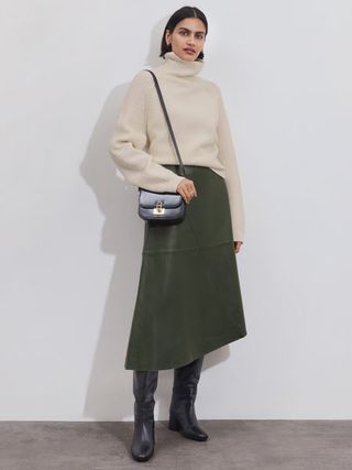 Jigsaw + Leather Midi Asymmetric Skirt
